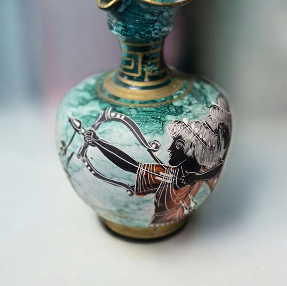 Ancient Greek Art Ceramic vase hand painted and decorated - Teal Vintage - Picture 2 of 6